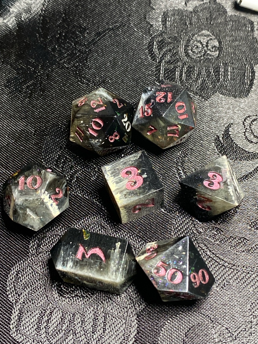 Clear Black Crystal Dice Set with Pink Inlay - Women's Jewelry Accent